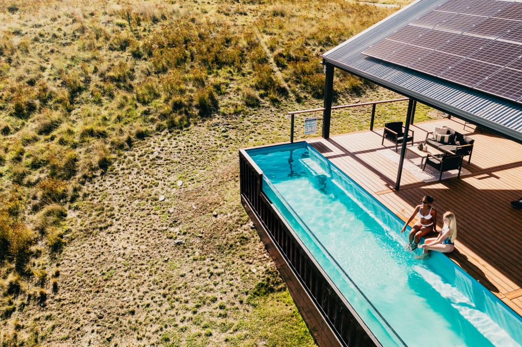 Aerial view over the Sierra Escape glamping property in the Mudgee region